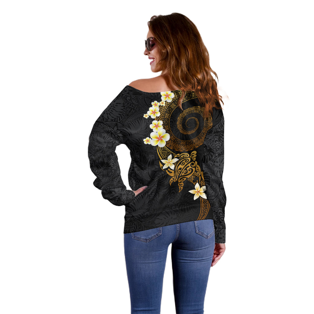 Polynesian Spiral Tribal Tattoo Off Shoulder Sweater Golden Color