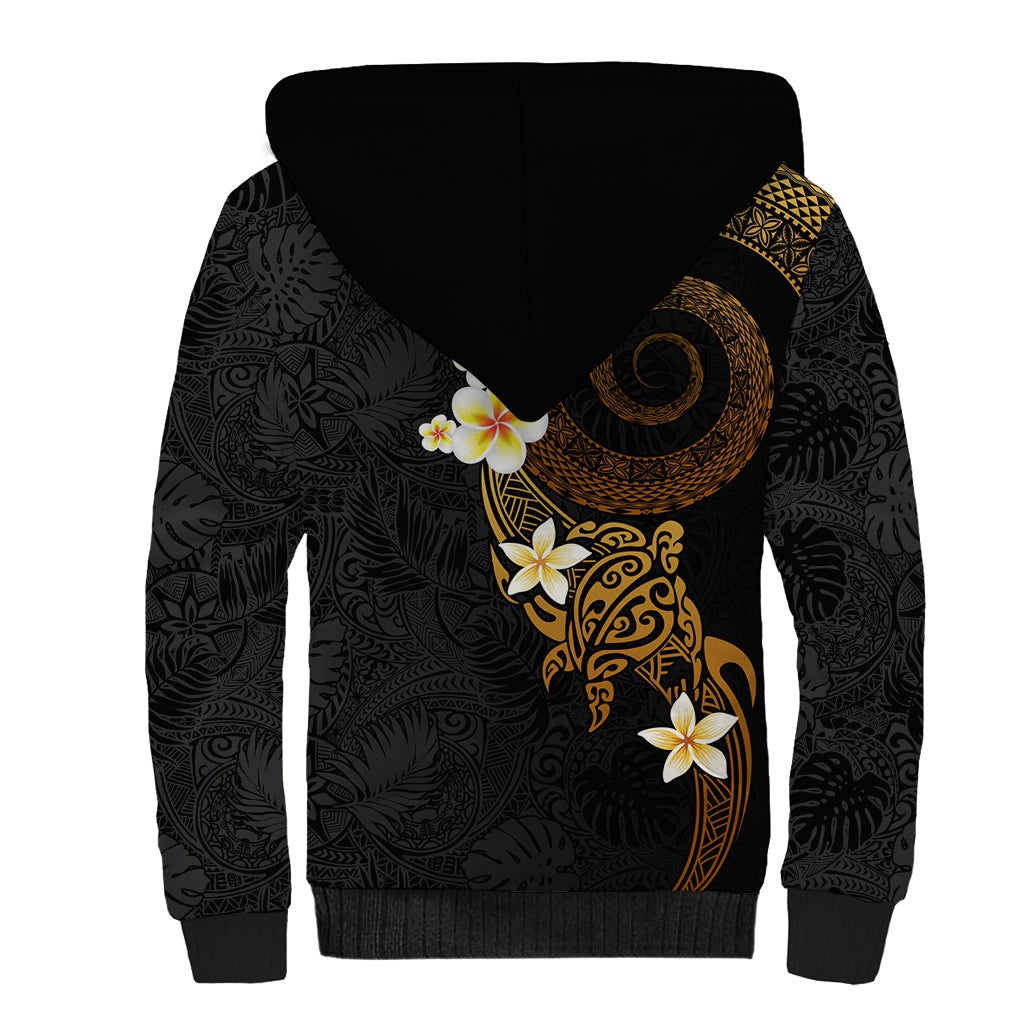 Polynesian Spiral Tribal Tattoo Sherpa Hoodie Golden Color