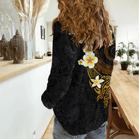 Polynesian Spiral Tribal Tattoo Women Casual Shirt Golden Color