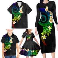 Polynesian Spiral Tribal Tattoo Family Matching Long Sleeve Bodycon Dress and Hawaiian Shirt Fanciful Color