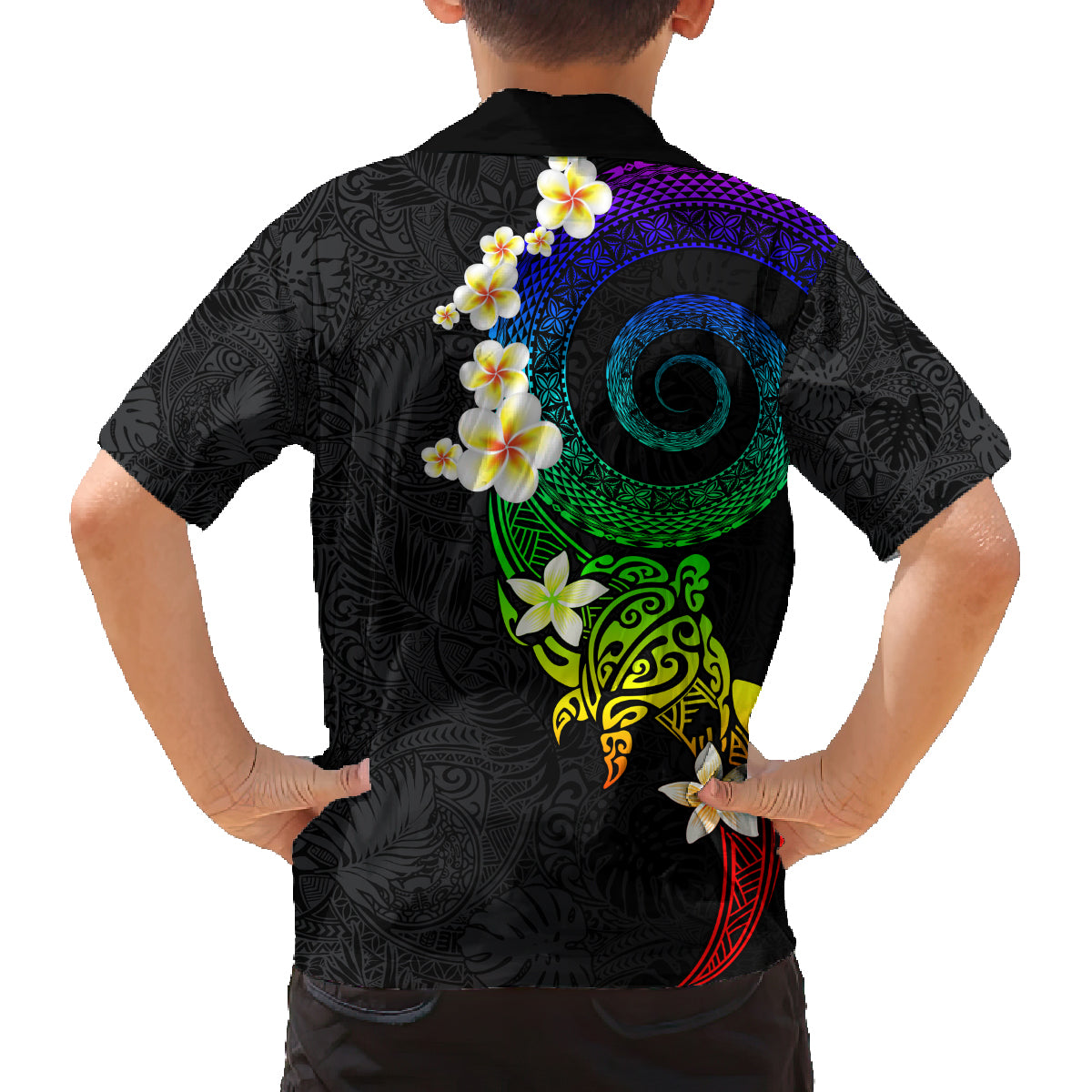 Polynesian Spiral Tribal Tattoo Family Matching Off The Shoulder Long Sleeve Dress and Hawaiian Shirt Fanciful Color LT03 - Polynesian Pride