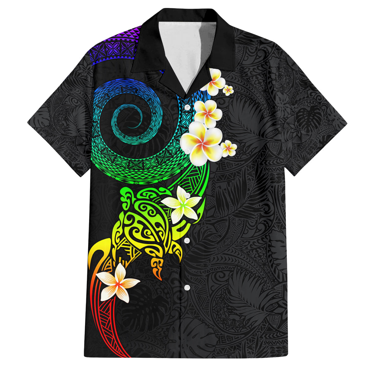 Polynesian Spiral Tribal Tattoo Family Matching Off The Shoulder Long Sleeve Dress and Hawaiian Shirt Fanciful Color LT03 Dad's Shirt - Short Sleeve Black - Polynesian Pride