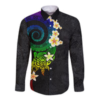 Polynesian Spiral Tribal Tattoo Long Sleeve Button Shirt Fanciful Color