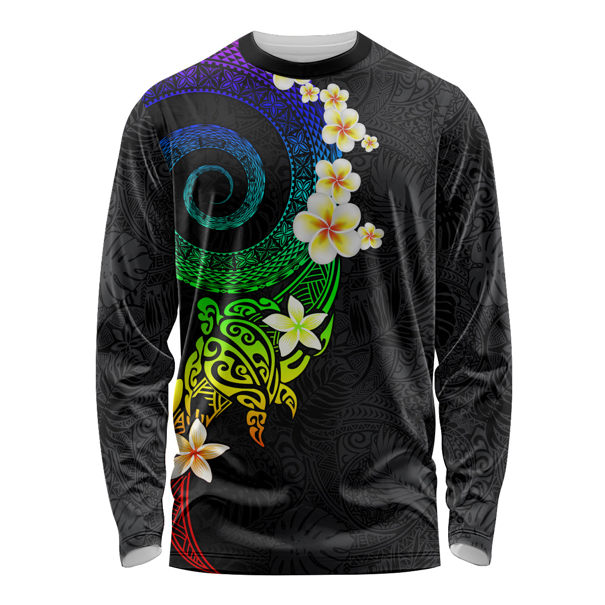 Polynesian Spiral Tribal Tattoo Long Sleeve Shirt Fanciful Color LT03 Unisex Black - Polynesian Pride