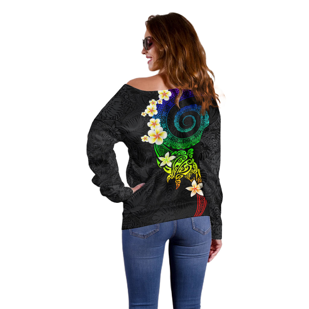 Polynesian Spiral Tribal Tattoo Off Shoulder Sweater Fanciful Color