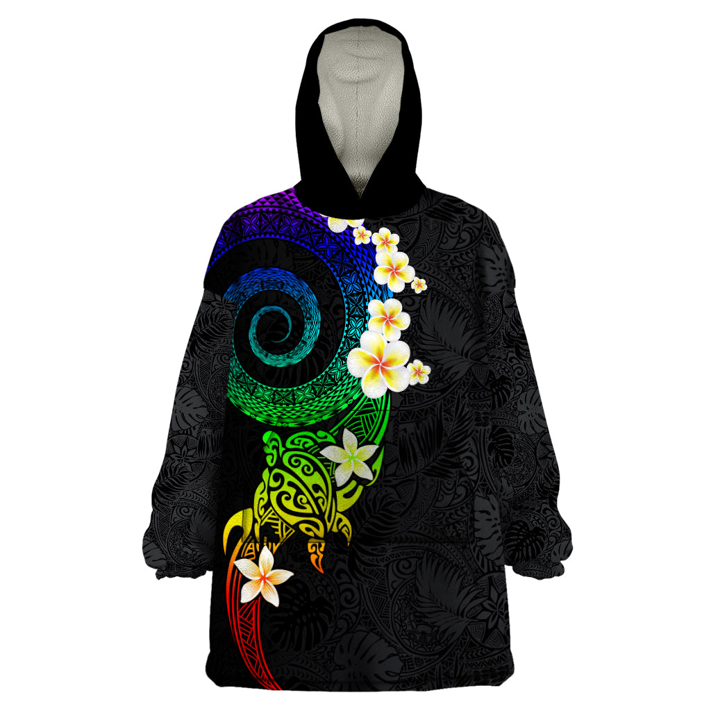 Polynesian Spiral Tribal Tattoo Wearable Blanket Hoodie Fanciful Color LT03 One Size Black - Polynesian Pride