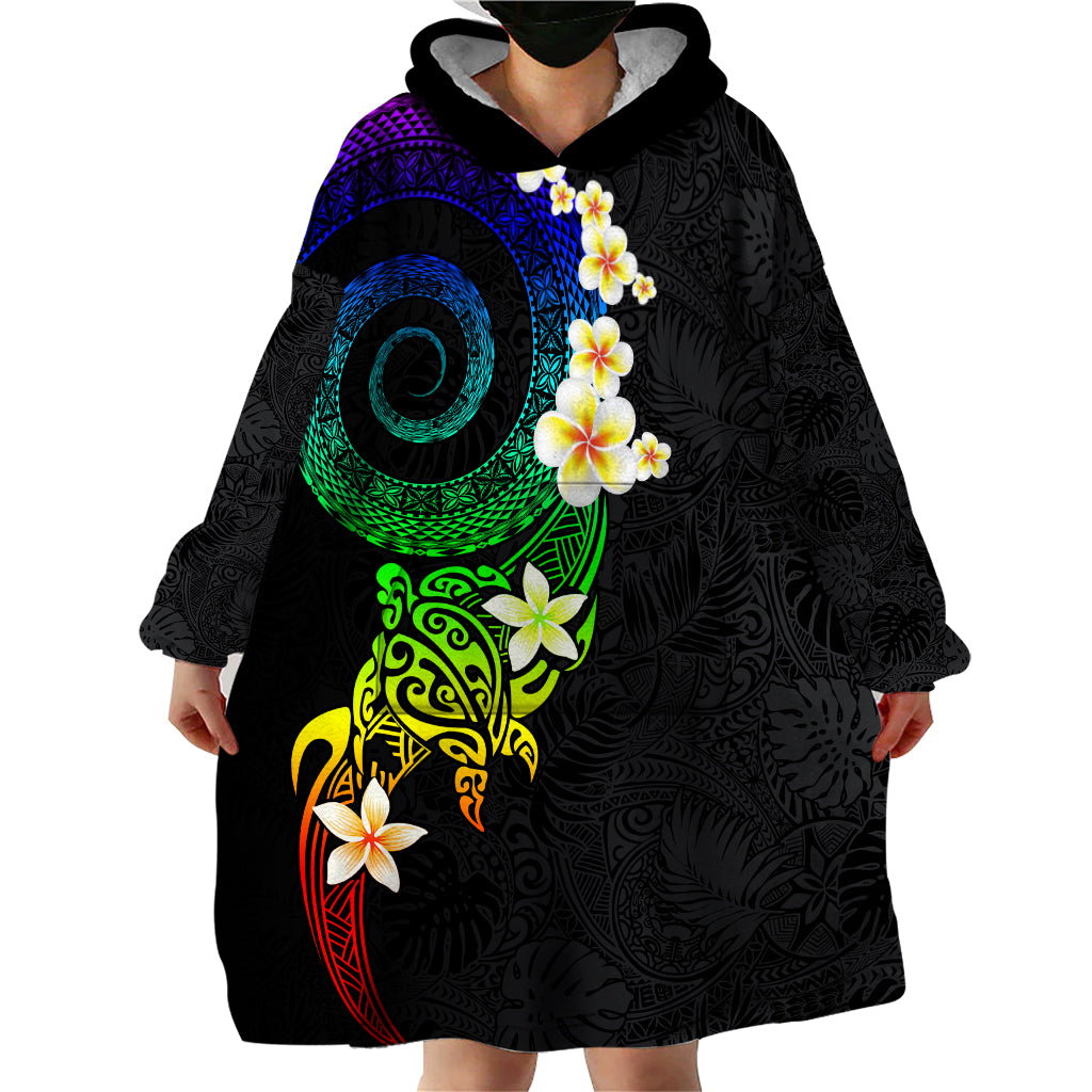 Polynesian Spiral Tribal Tattoo Wearable Blanket Hoodie Fanciful Color
