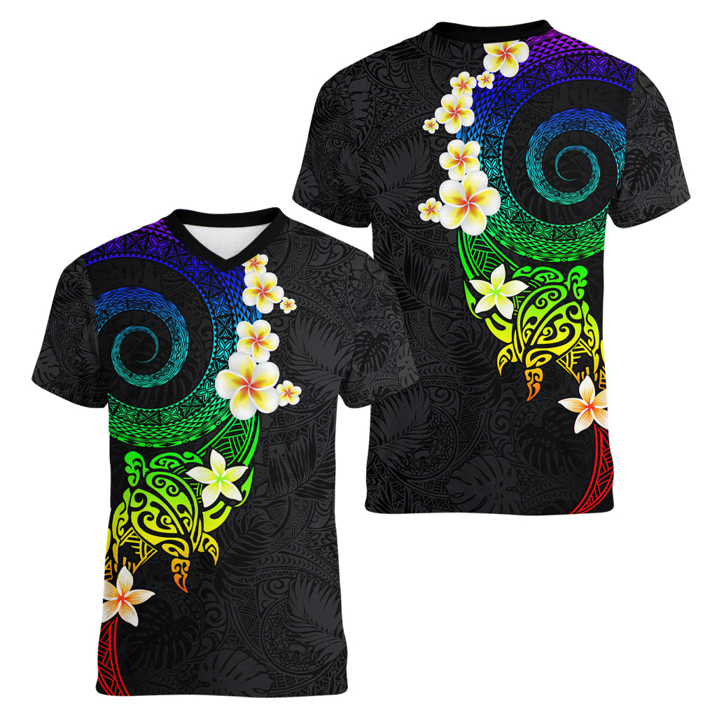 Polynesian Spiral Tribal Tattoo Women V Neck T Shirt Fanciful Color
