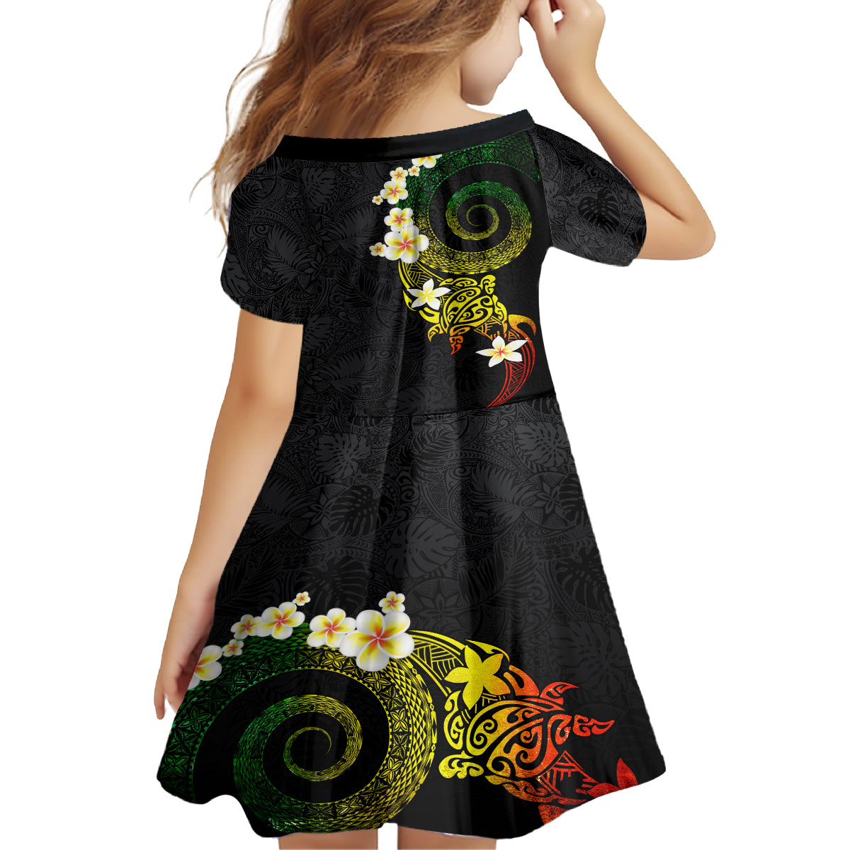Polynesian Spiral Tribal Tattoo Family Matching Off The Shoulder Long Sleeve Dress and Hawaiian Shirt Reggae Color LT03 - Polynesian Pride