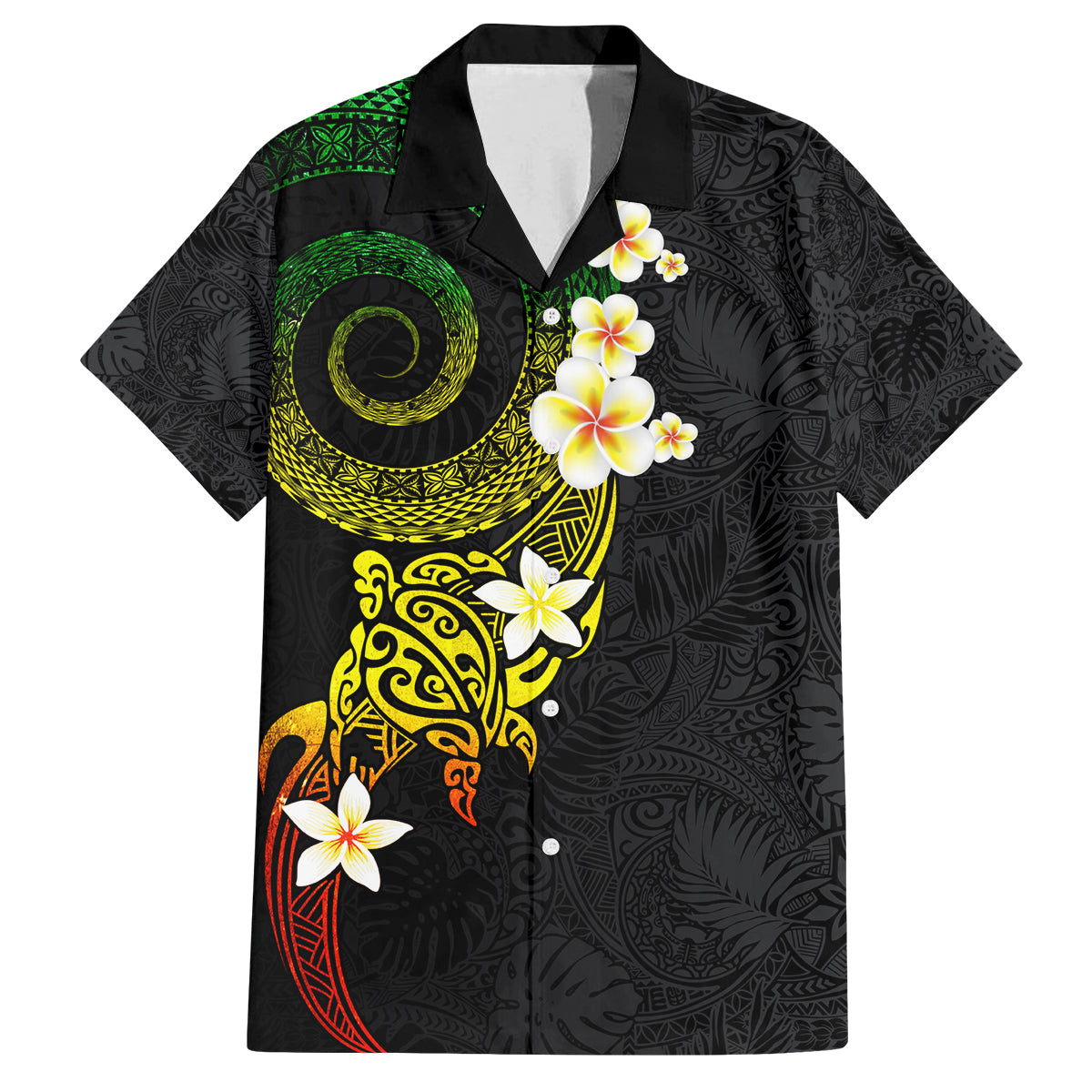 Polynesian Spiral Tribal Tattoo Family Matching Off The Shoulder Long Sleeve Dress and Hawaiian Shirt Reggae Color LT03 Dad's Shirt - Short Sleeve Reggae - Polynesian Pride