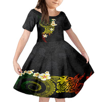 Polynesian Spiral Tribal Tattoo Kid Short Sleeve Dress Reggae Color