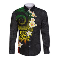 Polynesian Spiral Tribal Tattoo Long Sleeve Button Shirt Reggae Color