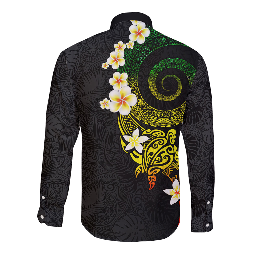 Polynesian Spiral Tribal Tattoo Long Sleeve Button Shirt Reggae Color