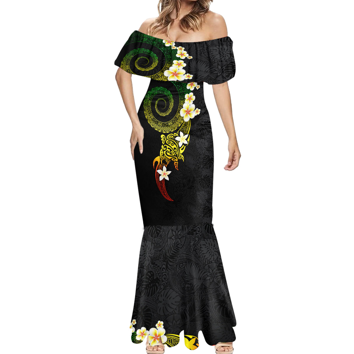 Polynesian Spiral Tribal Tattoo Mermaid Dress Reggae Color