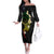 Polynesian Spiral Tribal Tattoo Off The Shoulder Long Sleeve Dress Reggae Color