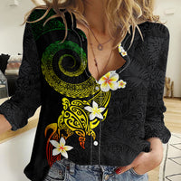 Polynesian Spiral Tribal Tattoo Women Casual Shirt Reggae Color