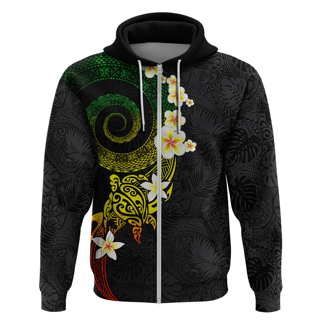 Polynesian Spiral Tribal Tattoo Zip Hoodie Reggae Color