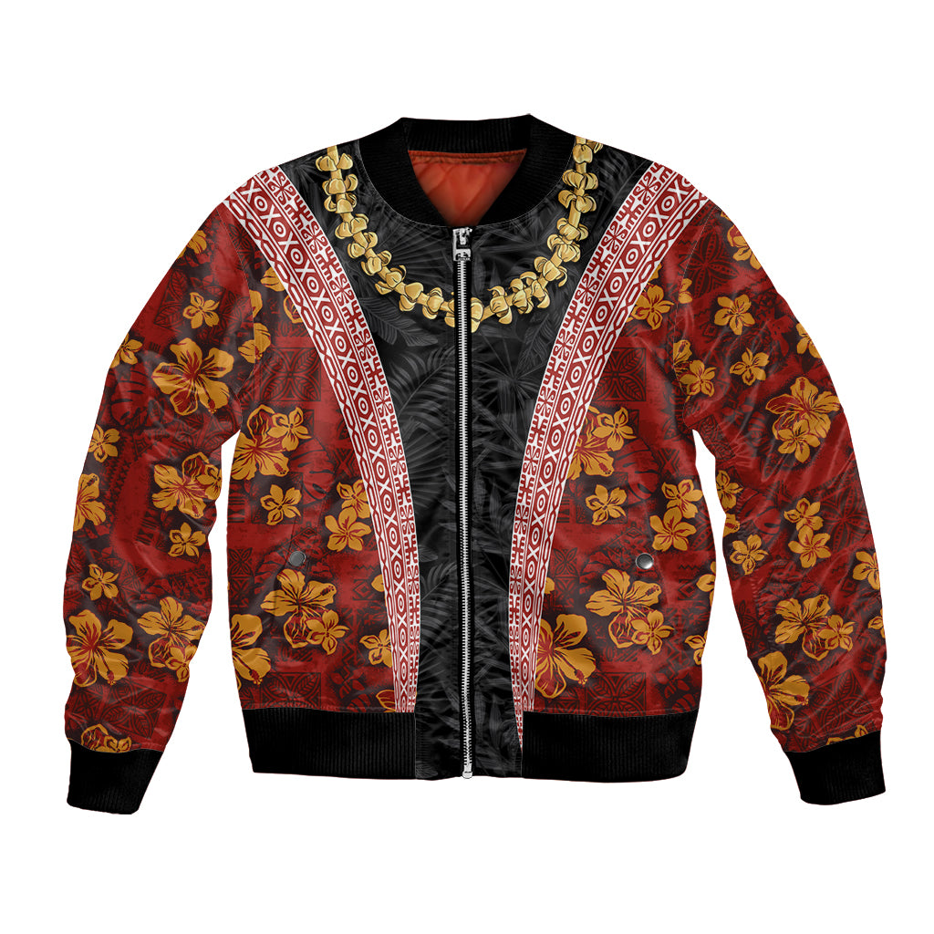 Hawaii Lei and Hibiscus Flowers Tribal Bomber Jacket Patchwork Abstract Vintage
