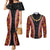 Hawaii Lei and Hibiscus Flowers Tribal Couples Matching Mermaid Dress and Long Sleeve Button Shirt Patchwork Abstract Vintage