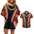 Hawaii Lei and Hibiscus Flowers Tribal Couples Matching Off Shoulder Short Dress and Hawaiian Shirt Patchwork Abstract Vintage
