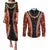 Hawaii Lei and Hibiscus Flowers Tribal Couples Matching Puletasi and Long Sleeve Button Shirt Patchwork Abstract Vintage