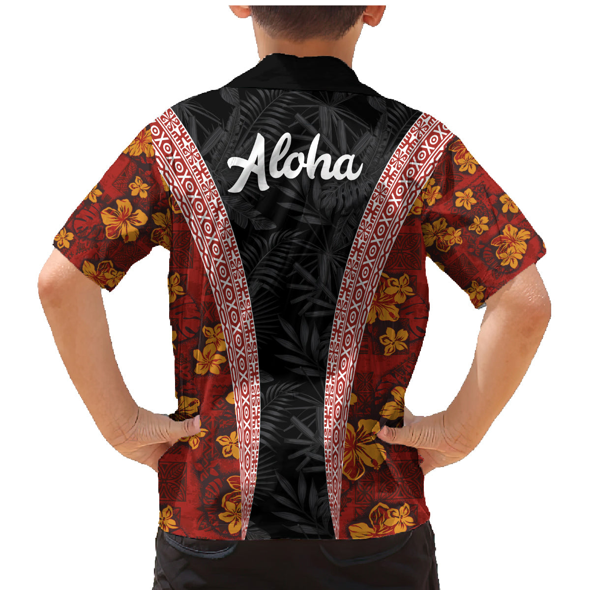 Hawaii Lei and Hibiscus Flowers Tribal Family Matching Mermaid Dress and Hawaiian Shirt Patchwork Abstract Vintage