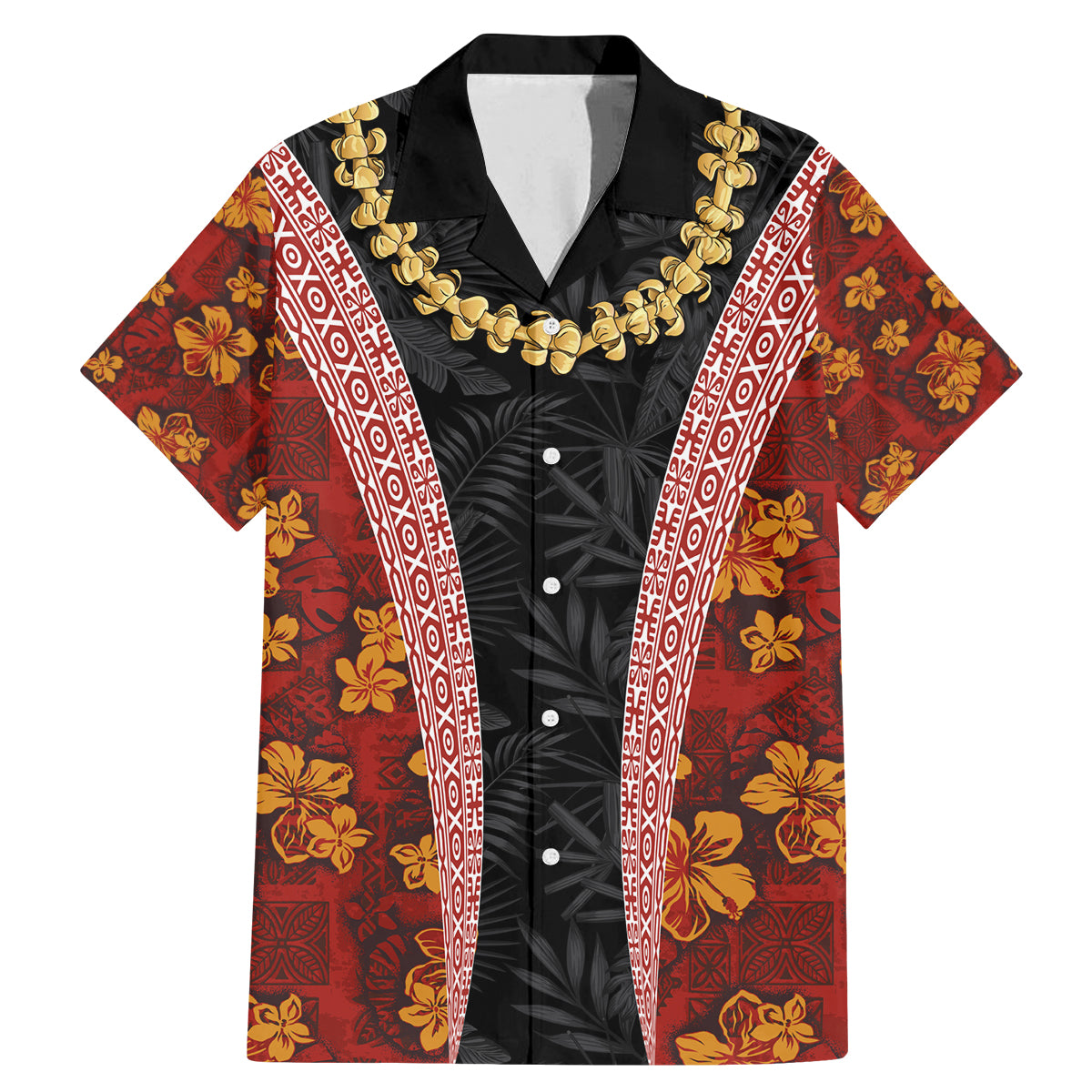 Hawaii Lei and Hibiscus Flowers Tribal Family Matching Mermaid Dress and Hawaiian Shirt Patchwork Abstract Vintage