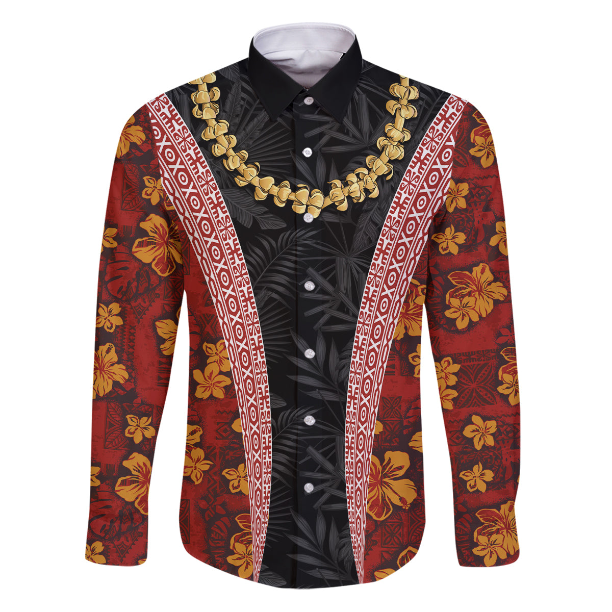 Hawaii Lei and Hibiscus Flowers Tribal Family Matching Puletasi and Hawaiian Shirt Patchwork Abstract Vintage