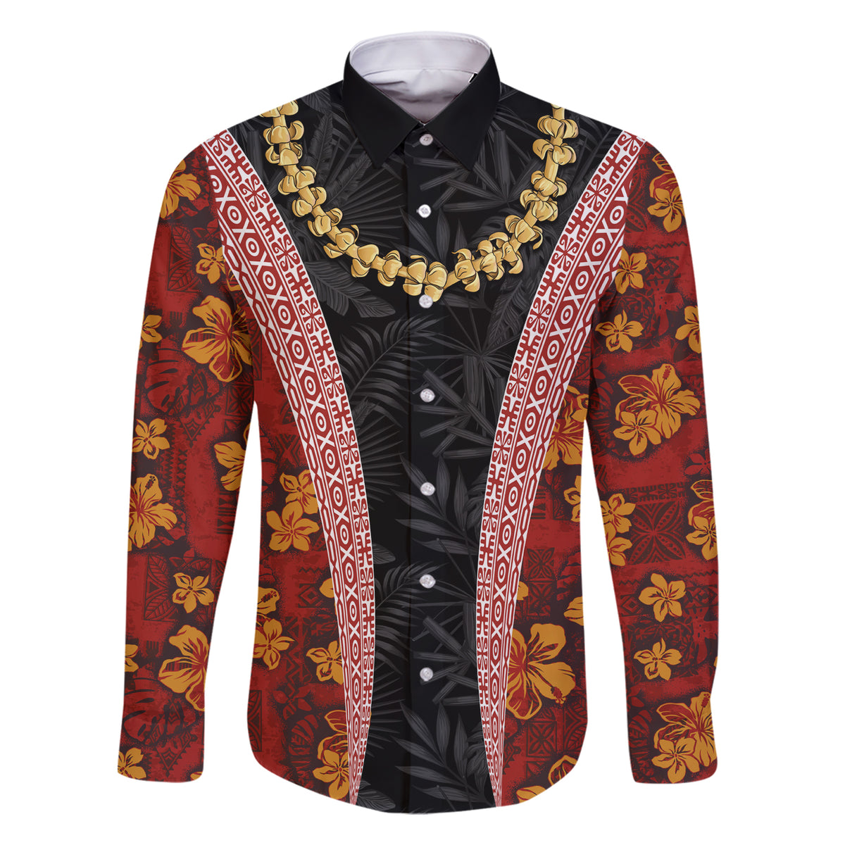 Hawaii Lei and Hibiscus Flowers Tribal Family Matching Short Sleeve Bodycon Dress and Hawaiian Shirt Patchwork Abstract Vintage