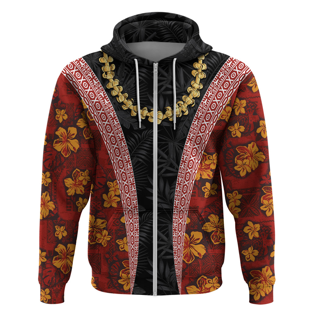 Hawaii Lei and Hibiscus Flowers Tribal Hoodie Patchwork Abstract Vintage