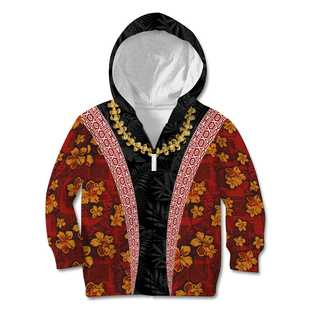 Hawaii Lei and Hibiscus Flowers Tribal Kid Hoodie Patchwork Abstract Vintage