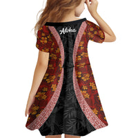 Hawaii Lei and Hibiscus Flowers Tribal Kid Short Sleeve Dress Patchwork Abstract Vintage