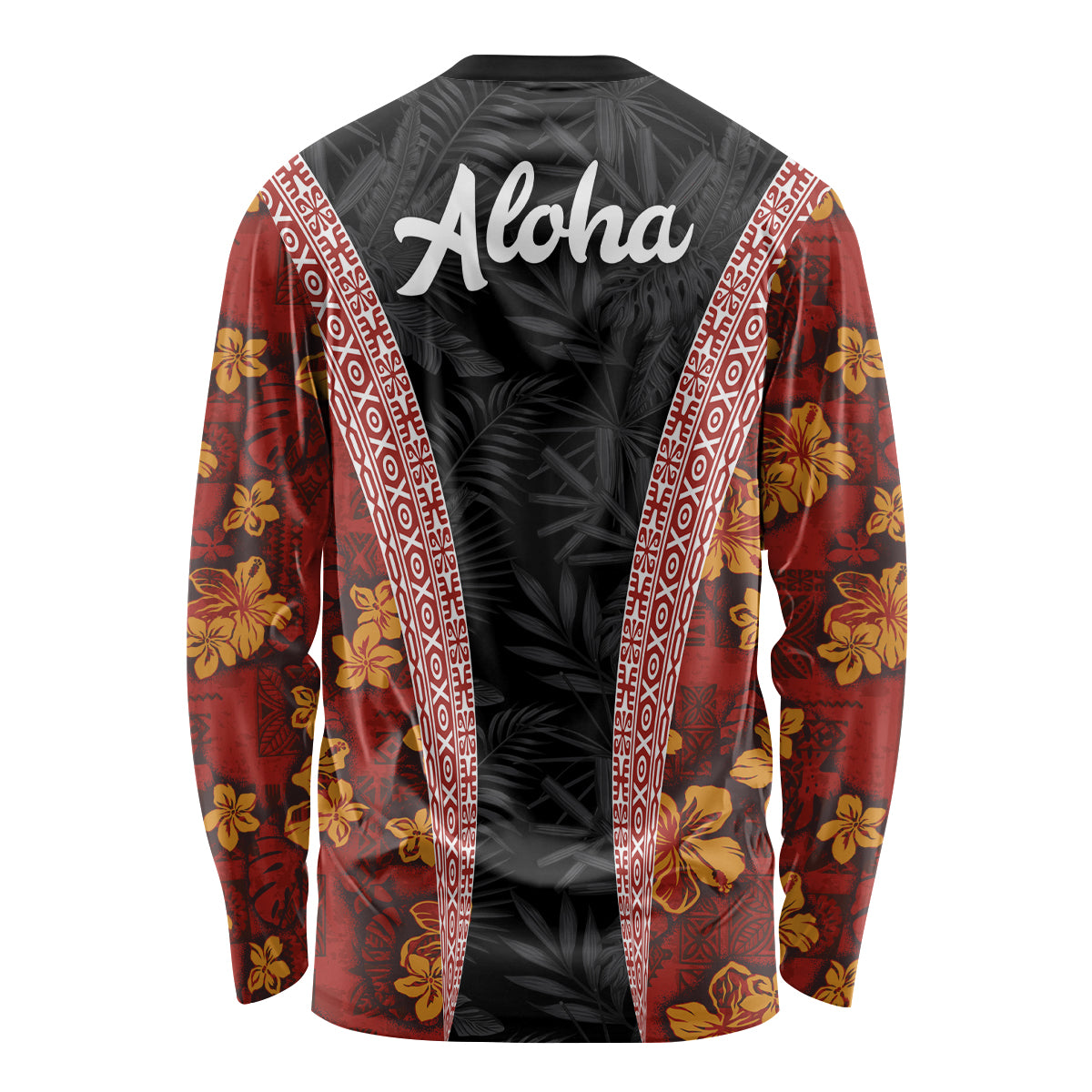 Hawaii Lei and Hibiscus Flowers Tribal Long Sleeve Shirt Patchwork Abstract Vintage LT03 - Polynesian Pride