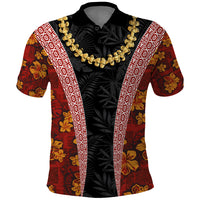 Hawaii Lei and Hibiscus Flowers Tribal Polo Shirt Patchwork Abstract Vintage