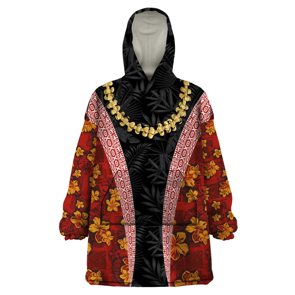 Hawaii Lei and Hibiscus Flowers Tribal Wearable Blanket Hoodie Patchwork Abstract Vintage