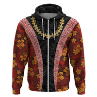 Hawaii Lei and Hibiscus Flowers Tribal Zip Hoodie Patchwork Abstract Vintage