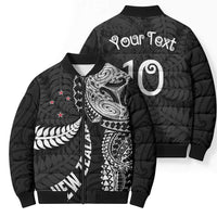 Aotearoa Volleyball Custom Bomber Puffer Jacket Silver Ferns and Maori Tribal Black