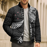 Aotearoa Volleyball Custom Bomber Puffer Jacket Silver Ferns and Maori Tribal Black