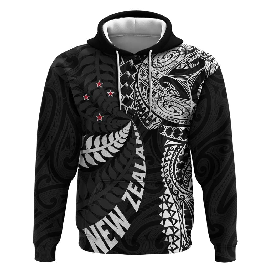Aotearoa Volleyball Custom Hoodie Silver Ferns and Maori Tribal Black