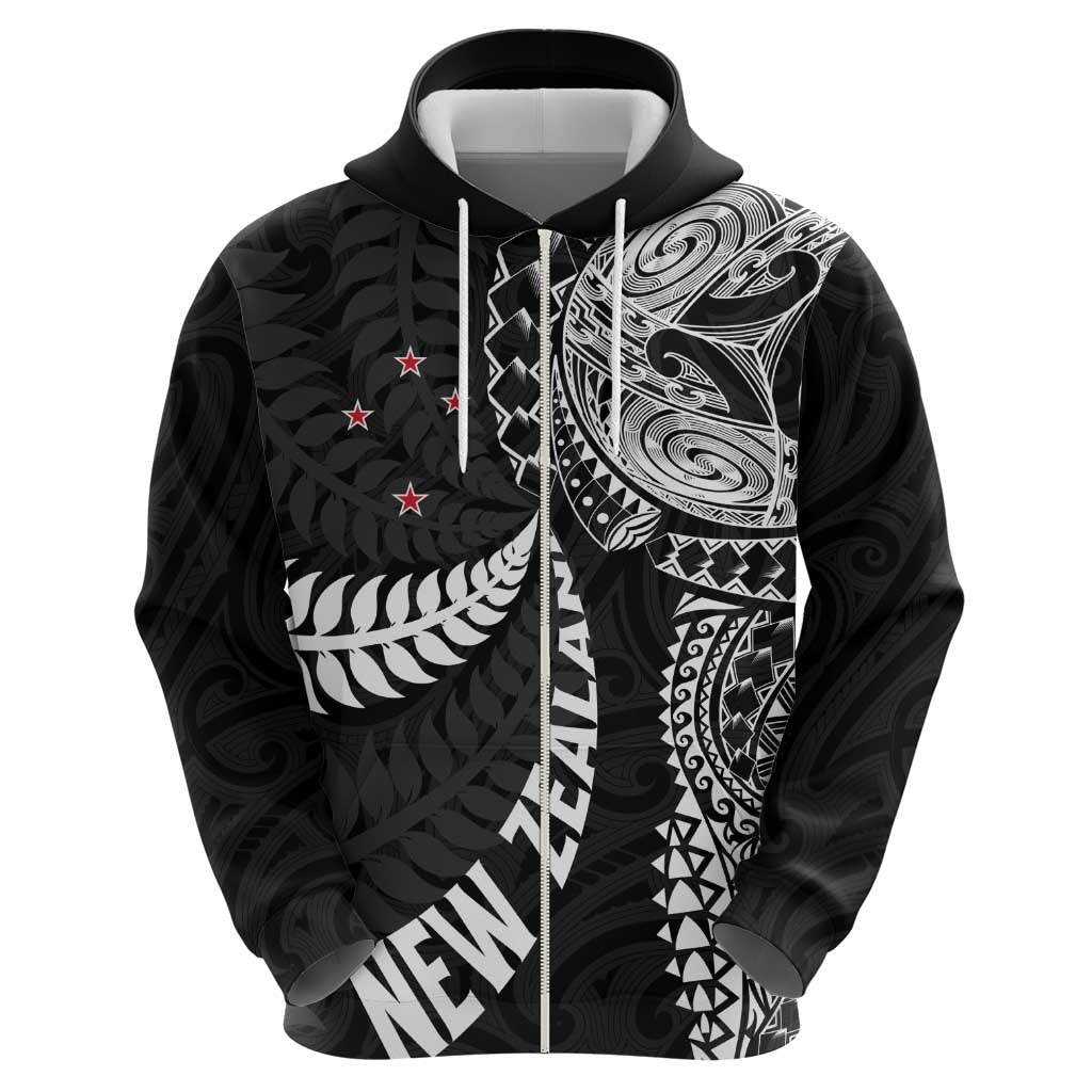 Aotearoa Volleyball Custom Hoodie Silver Ferns and Maori Tribal Black LT03 - Polynesian Pride