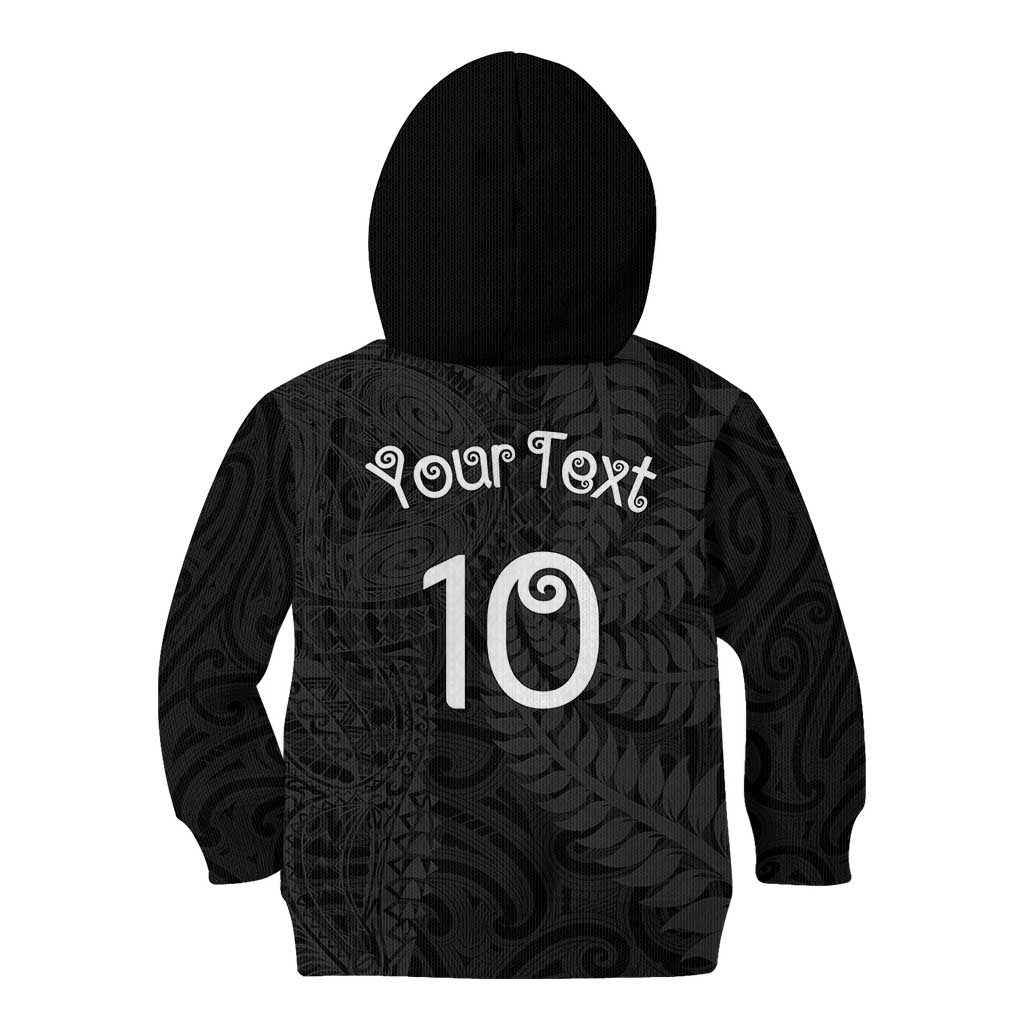 Aotearoa Volleyball Custom Kid Hoodie Silver Ferns and Maori Tribal Black LT03 - Polynesian Pride