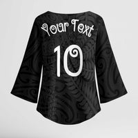 Aotearoa Volleyball Custom Kimono Sleeve Blouse Silver Ferns and Maori Tribal Black