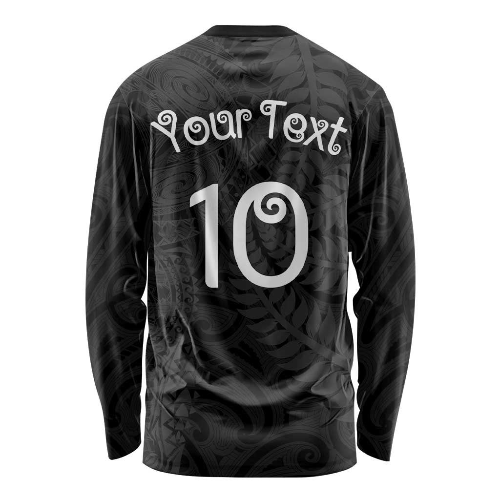 Aotearoa Volleyball Custom Long Sleeve Shirt Silver Ferns and Maori Tribal Black LT03 - Polynesian Pride