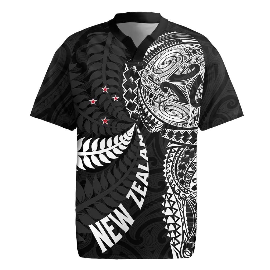 Aotearoa Volleyball Custom Rugby Jersey Silver Ferns and Maori Tribal Black LT03 Black - Polynesian Pride