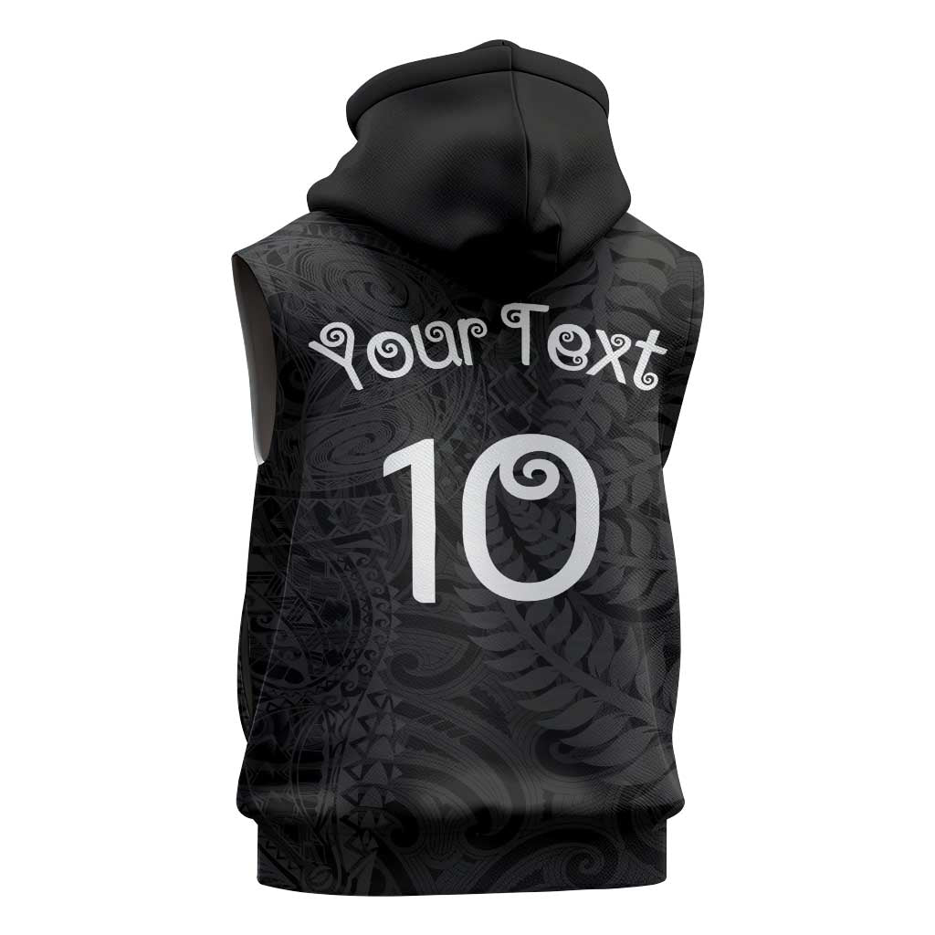Aotearoa Volleyball Custom Sleeveless Hoodie Silver Ferns and Maori Tribal Black LT03 - Polynesian Pride