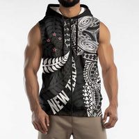 Aotearoa Volleyball Custom Sleeveless Zip Hoodie Silver Ferns and Maori Tribal Black