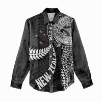 Aotearoa Volleyball Custom Women Casual Shirt Silver Ferns and Maori Tribal Black