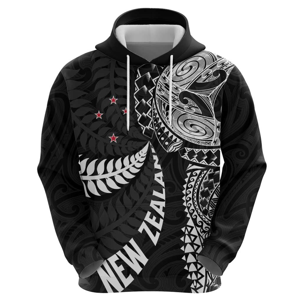 Aotearoa Volleyball Custom Zip Hoodie Silver Ferns and Maori Tribal Black LT03 - Polynesian Pride