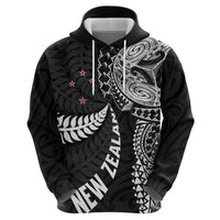Aotearoa Volleyball Custom Zip Hoodie Silver Ferns and Maori Tribal Black LT03 - Polynesian Pride