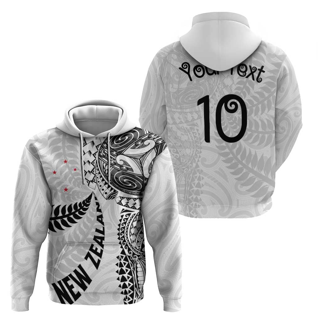 Aotearoa Volleyball Custom Hoodie Silver Ferns and Maori Tribal White LT03 - Polynesian Pride